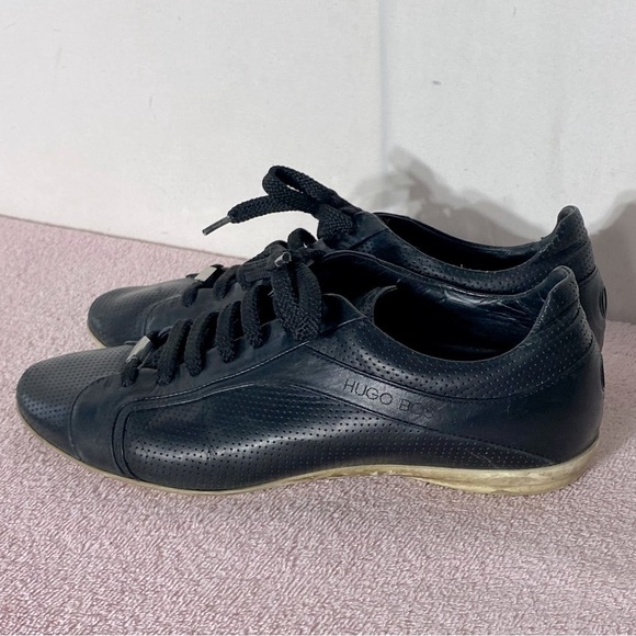BOSS Hugo Boss Black Leather Low Top Trainers Sneakers 41 - Picture 3 of 15